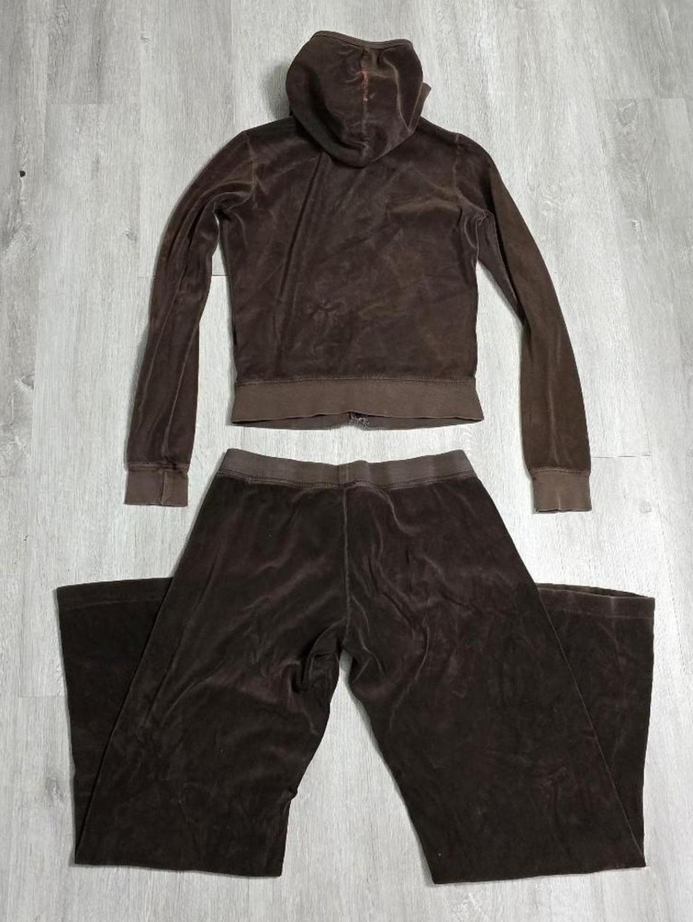 Vintage Y2K Juicy Couture Brown Velour Velvet Tracksuit Set Flared Medium - Picture 2 of 7